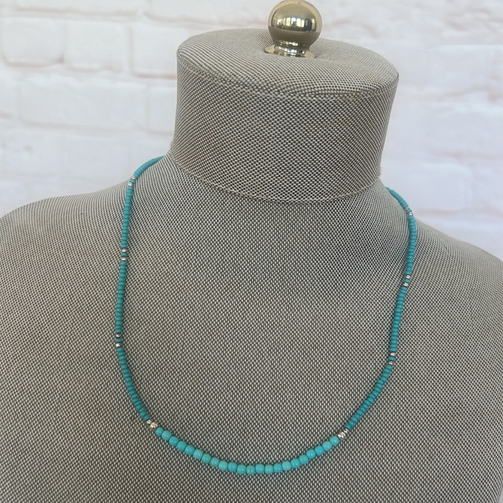 VINTAGE Turquoise Sunrise silver necklace barrel clasp 15.5”